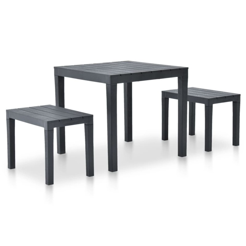vidaXL Tavolo da Giardino con 2 Panche in Plastica Antracite vidaXL Tavolo da Giardino con 2 Panche in Plastica Antracite