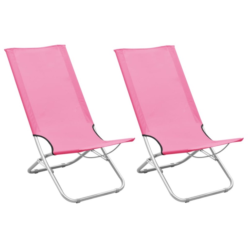 Sedie da Spiaggia Pieghevoli 2 pz Rosa in Tessuto Sedie da Spiaggia Pieghevoli 2 pz Rosa in Tessuto
