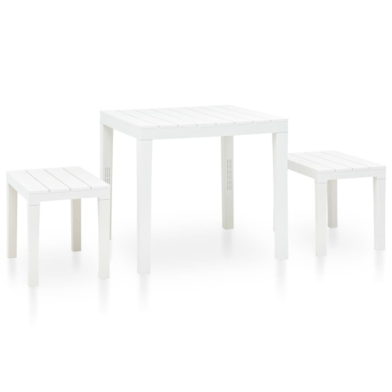 vidaXL Tavolo da Giardino con 2 Panche in Plastica Bianco vidaXL Tavolo da Giardino con 2 Panche in Plastica Bianco