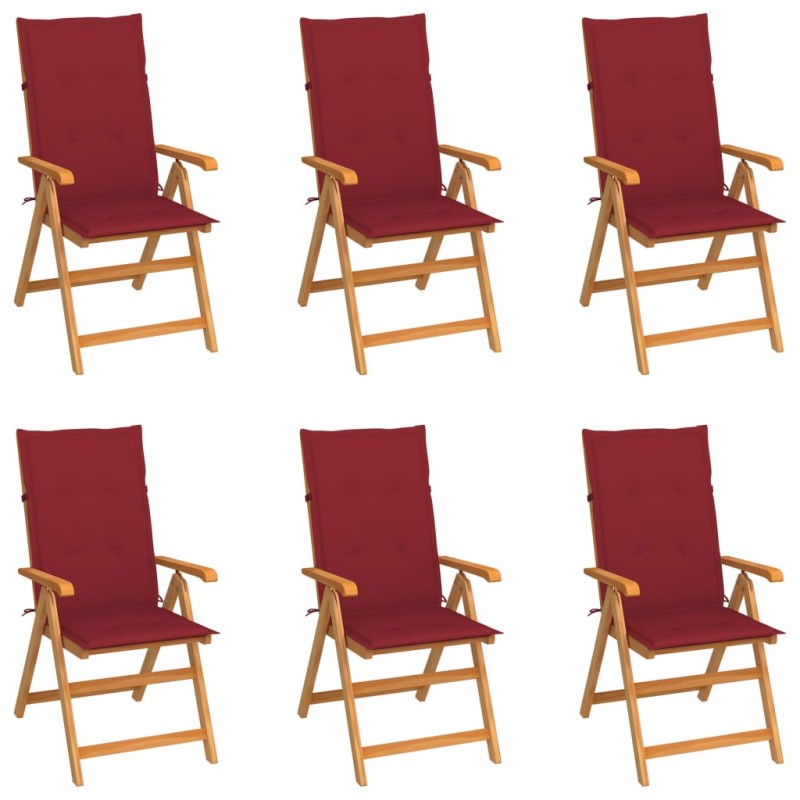 Sedie da Giardino 6 pz con Cuscini Rosso Vino Massello di Teak Sedie da Giardino 6 pz con Cuscini Rosso Vino Massello di Teak