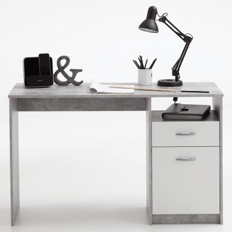 FMD Scrivania con 1 Cassetto 123x50x76,5 cm Calcestruzzo e Bianco 