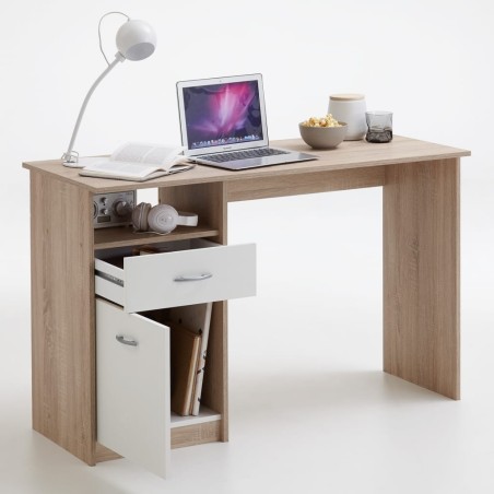 FMD Scrivania con 1 Cassetto 123x50x76,5 cm Rovere e Bianco 