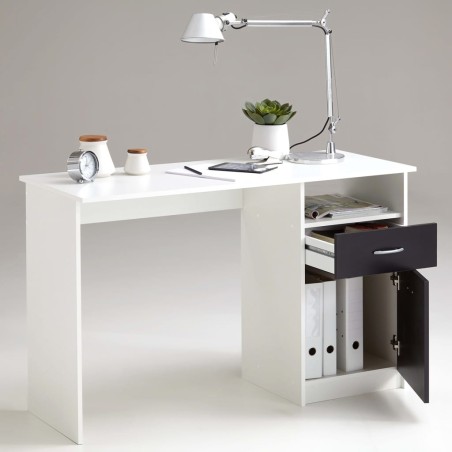 FMD Scrivania con 1 Cassetto 123x50x76,5 cm Bianco e Nero