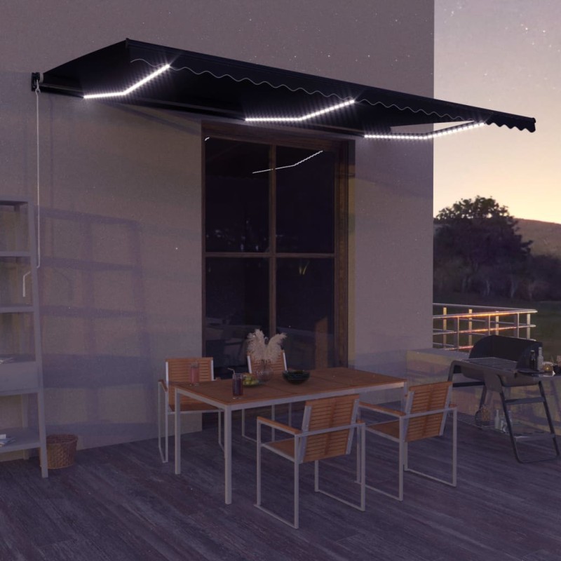 vidaXL Tenda da Sole Retrattile Sensore Vento LED 500x300cm Antracite vidaXL Tenda da Sole Retrattile Sensore Vento LED 500x300cm Antracite