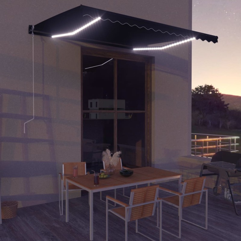 vidaXL Tenda a Scomparsa con Sensore Vento e LED 400x300 cm Antracite vidaXL Tenda a Scomparsa con Sensore Vento e LED 400x300 cm Antracite