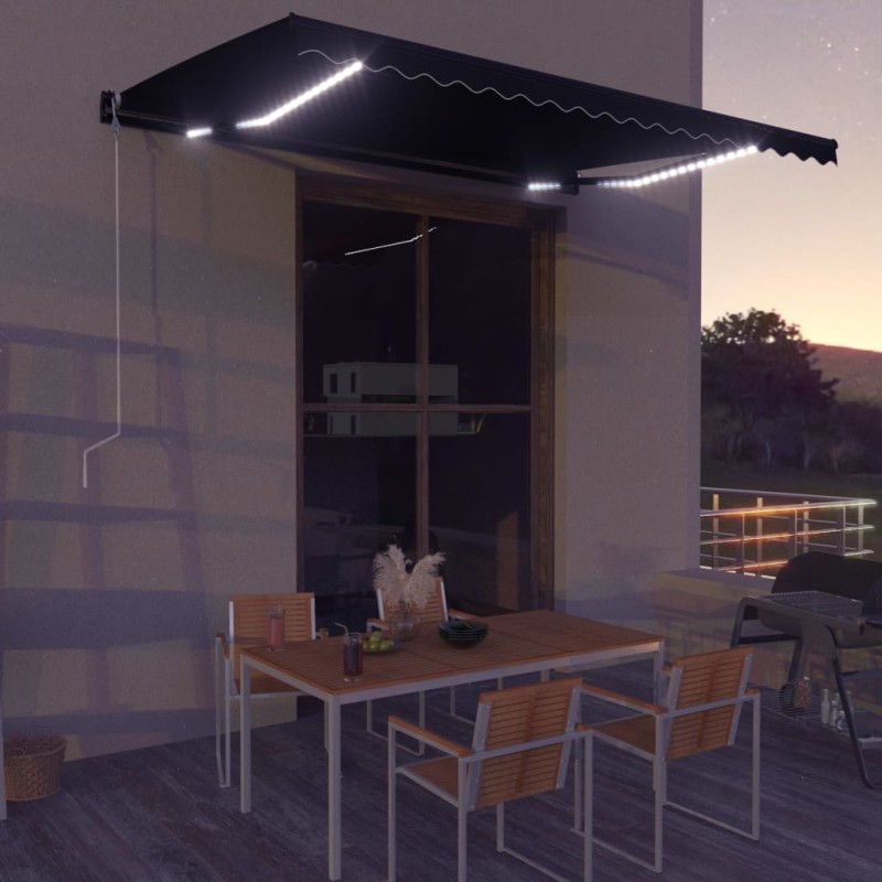 vidaXL Tenda da Sole Retrattile Sensore Vento LED 450x300cm Antracite vidaXL Tenda da Sole Retrattile Sensore Vento LED 450x300cm Antracite