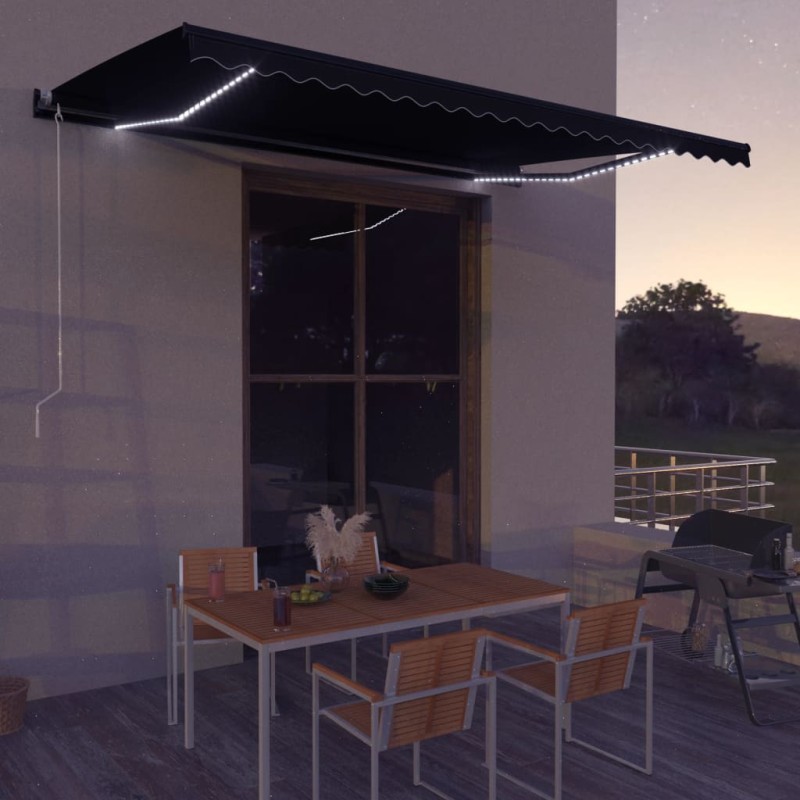 vidaXL Tenda a Scomparsa con Sensore Vento e LED 600x300 cm Antracite vidaXL Tenda a Scomparsa con Sensore Vento e LED 600x300 cm Antracite