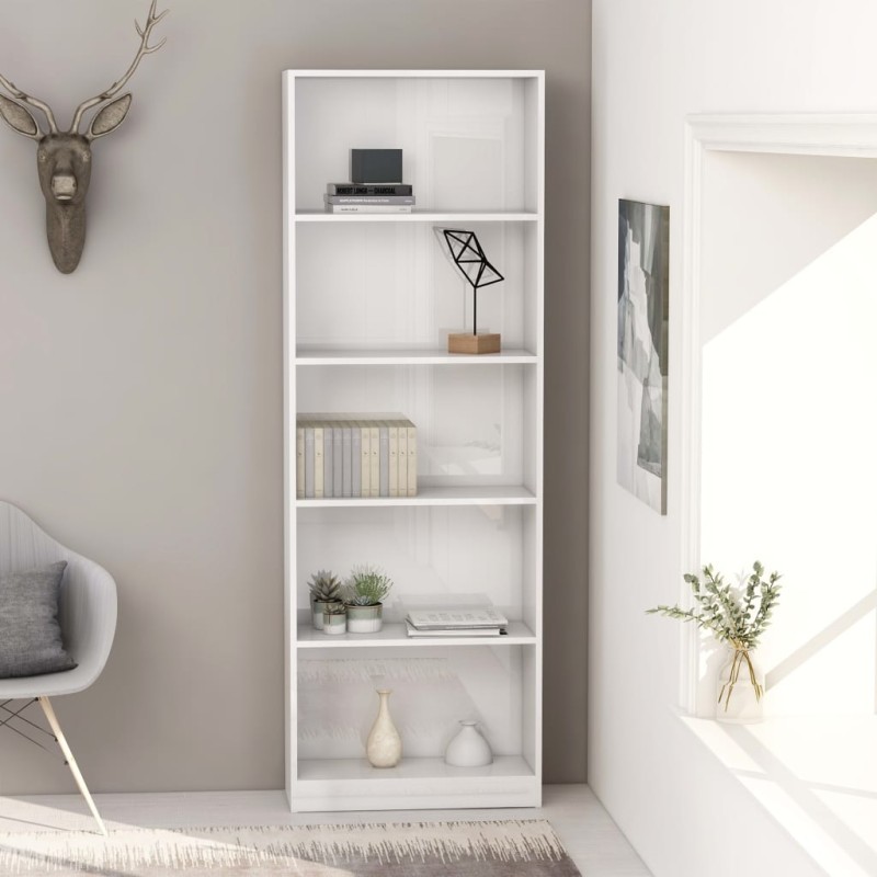 vidaXL Libreria a 5 Ripiani Bianco Lucido 60x24x175 cm in Truciolato vidaXL Libreria a 5 Ripiani Bianco Lucido 60x24x175 cm in Truciolato