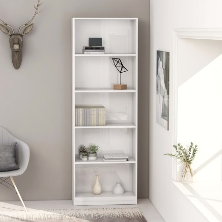 vidaXL Libreria a 5 Ripiani Bianco Lucido 60x24x175 cm in Truciolato