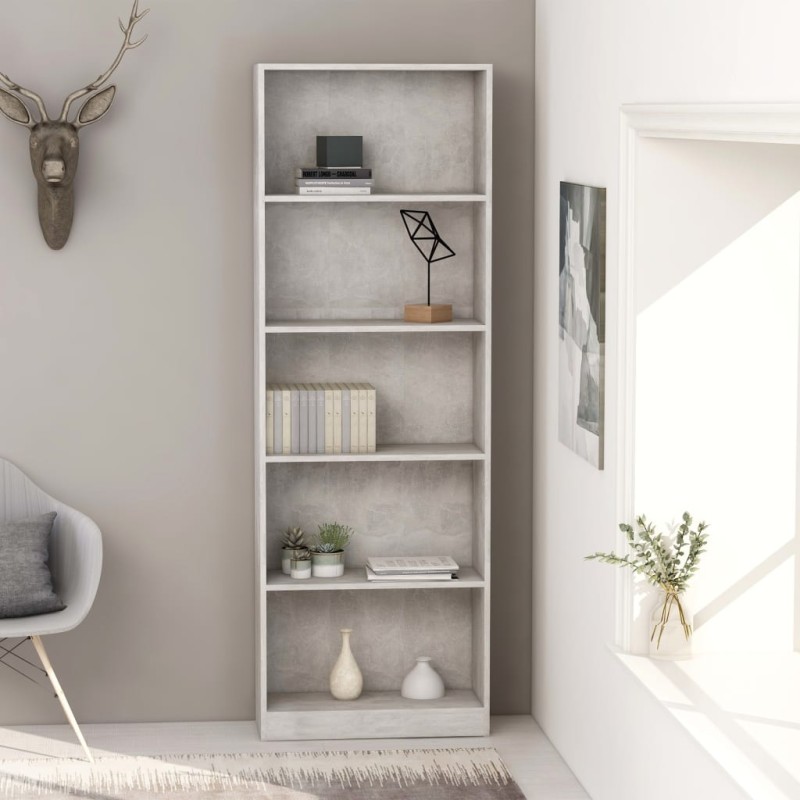 vidaXL Libreria a 5 Ripiani Grigio Cemento 60x24x175 cm in Truciolato vidaXL Libreria a 5 Ripiani Grigio Cemento 60x24x175 cm in Truciolato