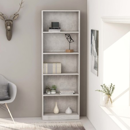 vidaXL Libreria a 5 Ripiani Grigio Cemento 60x24x175 cm in Truciolato