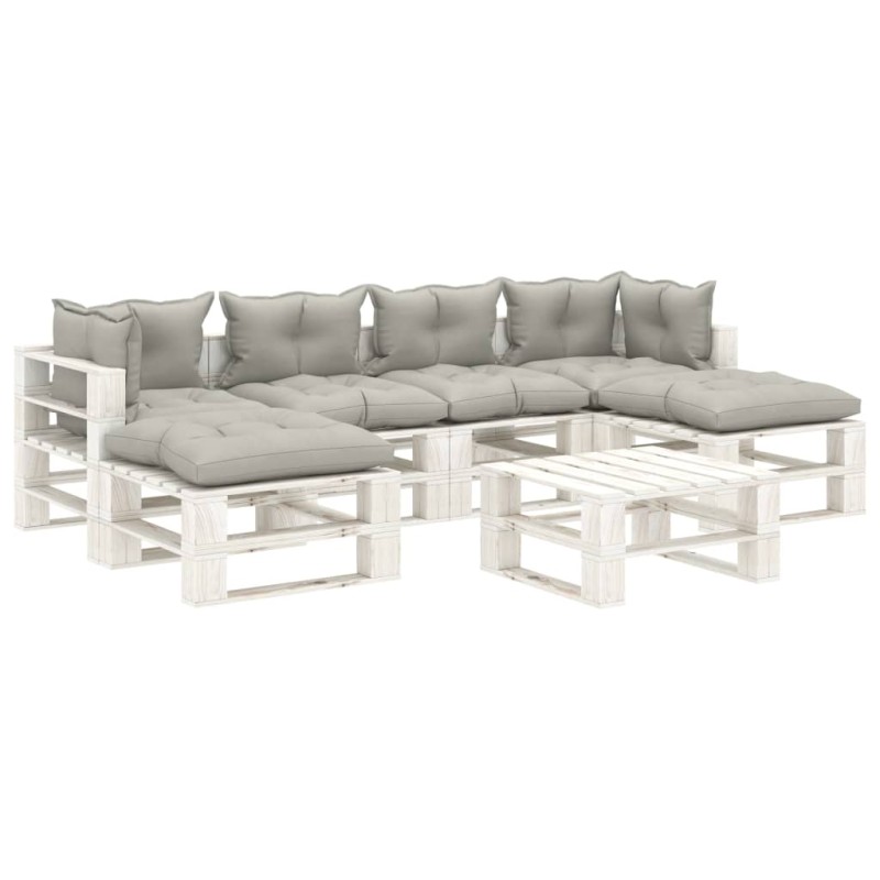 vidaXL Set Salotto da Giardino Pallet 7 pz con Cuscini Tortora Legno vidaXL Set Salotto da Giardino Pallet 7 pz con Cuscini Tortora Legno