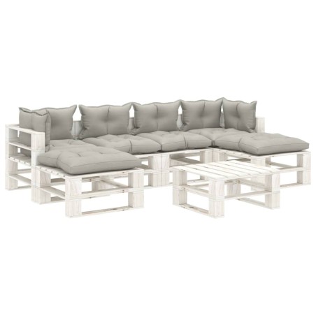 vidaXL Set Salotto da Giardino Pallet 7 pz con Cuscini Tortora Legno