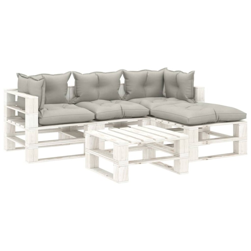 vidaXL Set Salotto da Giardino Pallet 5 pz con Cuscini Tortora Legno vidaXL Set Salotto da Giardino Pallet 5 pz con Cuscini Tortora Legno