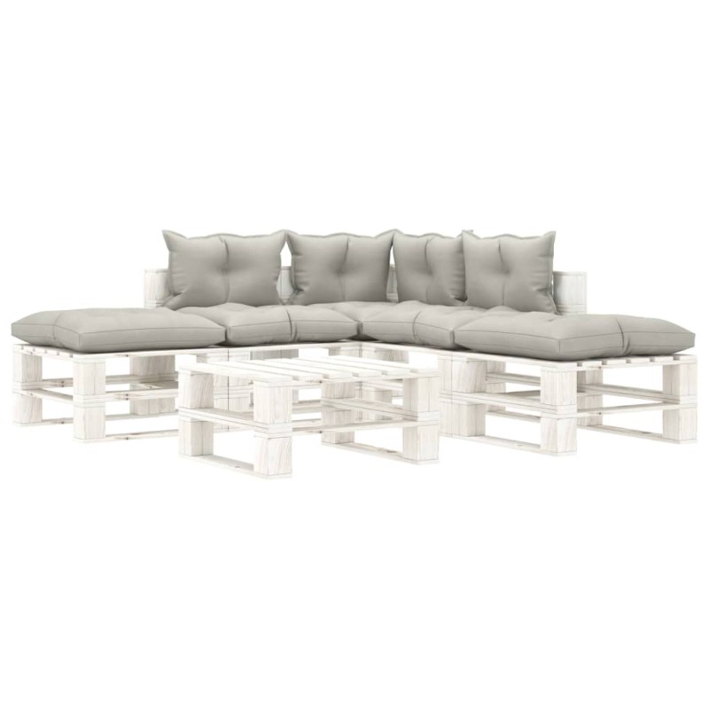 vidaXL Set Salotto da Giardino Pallet 6 pz con Cuscini Tortora Legno vidaXL Set Salotto da Giardino Pallet 6 pz con Cuscini Tortora Legno