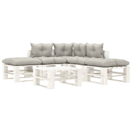 vidaXL Set Salotto da Giardino Pallet 6 pz con Cuscini Tortora Legno