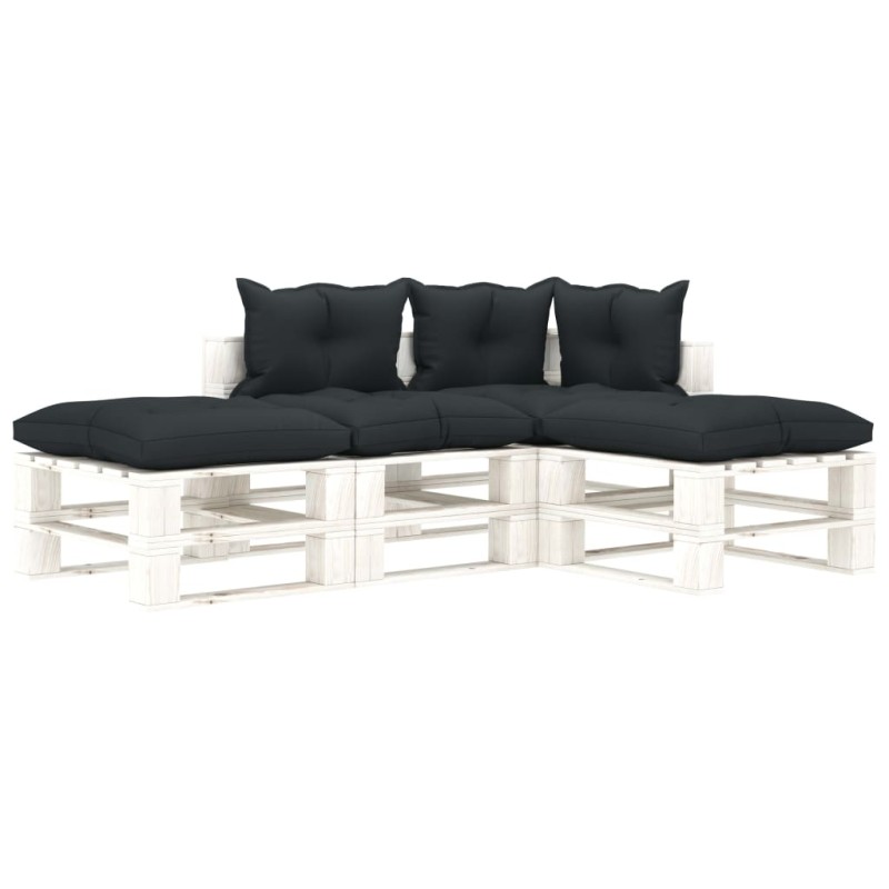 vidaXL Set Salotto da Giardino su Pallet 4 pz Cuscini Antracite Legno vidaXL Set Salotto da Giardino su Pallet 4 pz Cuscini Antracite Legno