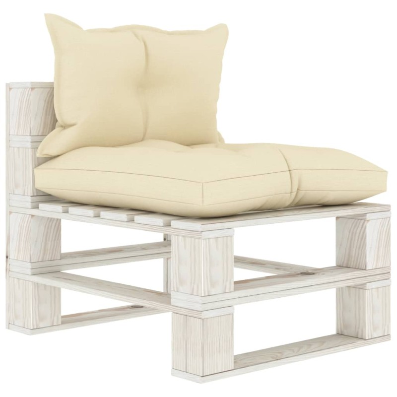 vidaXL Divano Centrale da Giardino Pallet con Cuscini Crema in Legno vidaXL Divano Centrale da Giardino Pallet con Cuscini Crema in Legno
