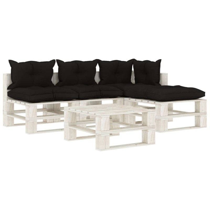 vidaXL Set Salotto da Giardino su Pallet 5pz con Cuscini Neri in Legno vidaXL Set Salotto da Giardino su Pallet 5pz con Cuscini Neri in Legno