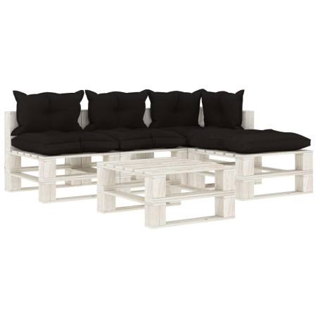  vidaXL Set Salotto da Giardino su Pallet 5pz con Cuscini Neri in Legno
