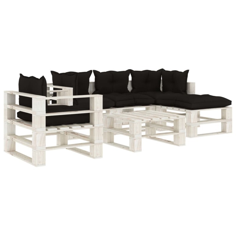 vidaXL Set Salotto da Giardino su Pallet 6pz con Cuscini Neri in Legno vidaXL Set Salotto da Giardino su Pallet 6pz con Cuscini Neri in Legno
