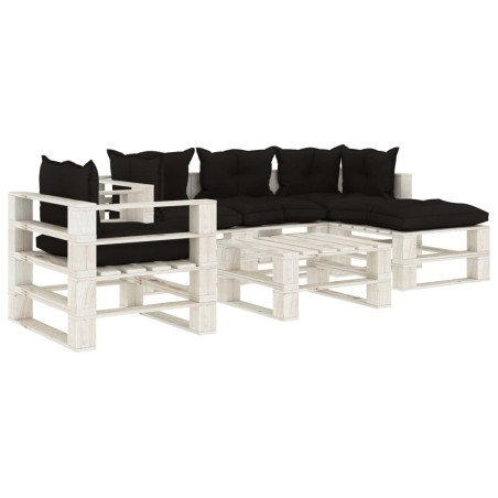  vidaXL Set Salotto da Giardino su Pallet 6pz con Cuscini Neri in Legno