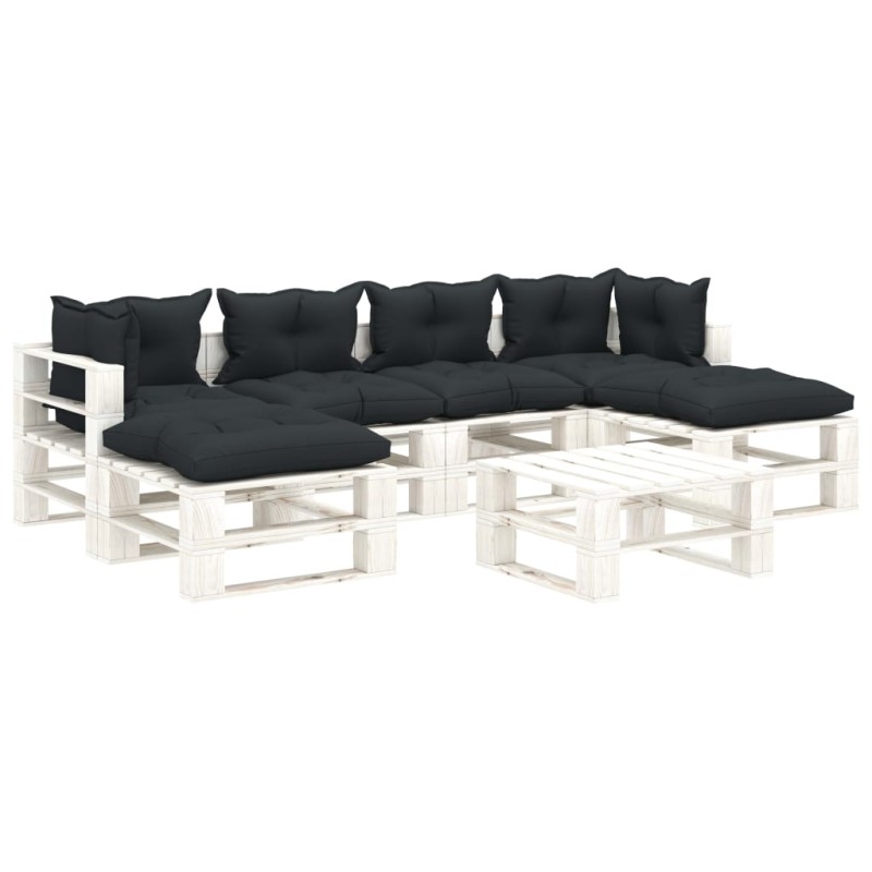 vidaXL Set Salotto da Giardino su Pallet 7 pz Cuscini Antracite Legno vidaXL Set Salotto da Giardino su Pallet 7 pz Cuscini Antracite Legno