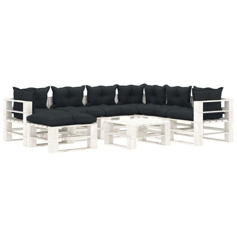 vidaXL Set Salotto da Giardino su Pallet 8 pz Cuscini Antracite Legno vidaXL Set Salotto da Giardino su Pallet 8 pz Cuscini Antracite Legno