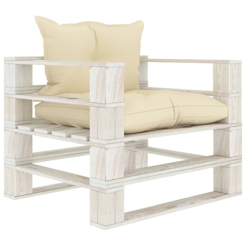 vidaXL Poltrona da Giardino Pallet con Cuscini Crema in Legno vidaXL Poltrona da Giardino Pallet con Cuscini Crema in Legno