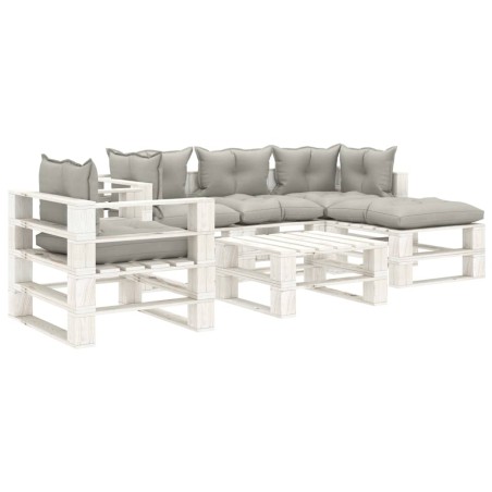 vidaXL Set Salotto da Giardino Pallet 6pz con Cuscini Tortora in Legno