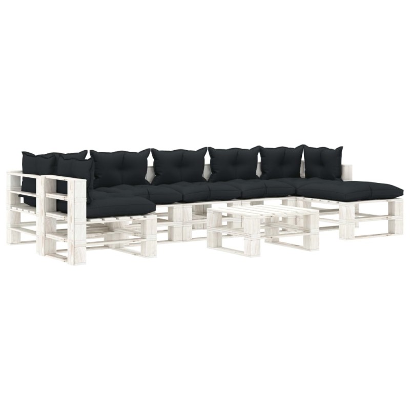 vidaXL Set Salotto da Giardino su Pallet 8 pz Cuscini Antracite Legno vidaXL Set Salotto da Giardino su Pallet 8 pz Cuscini Antracite Legno