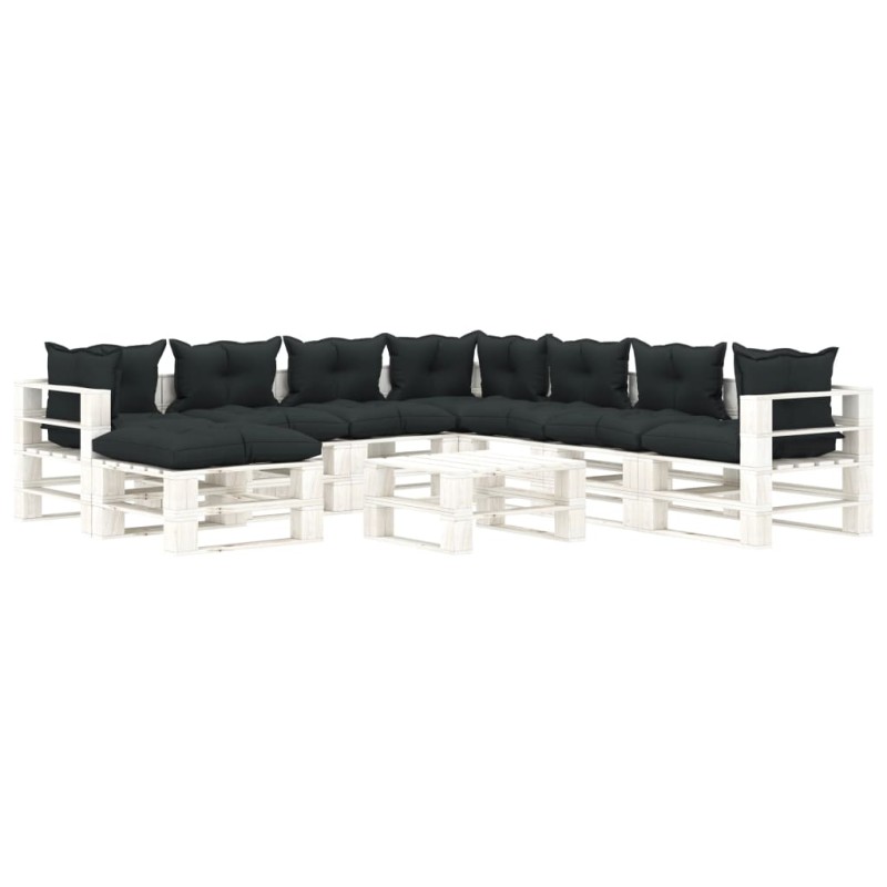 vidaXL Set Salotto da Giardino su Pallet 9 pz Cuscini Antracite Legno vidaXL Set Salotto da Giardino su Pallet 9 pz Cuscini Antracite Legno