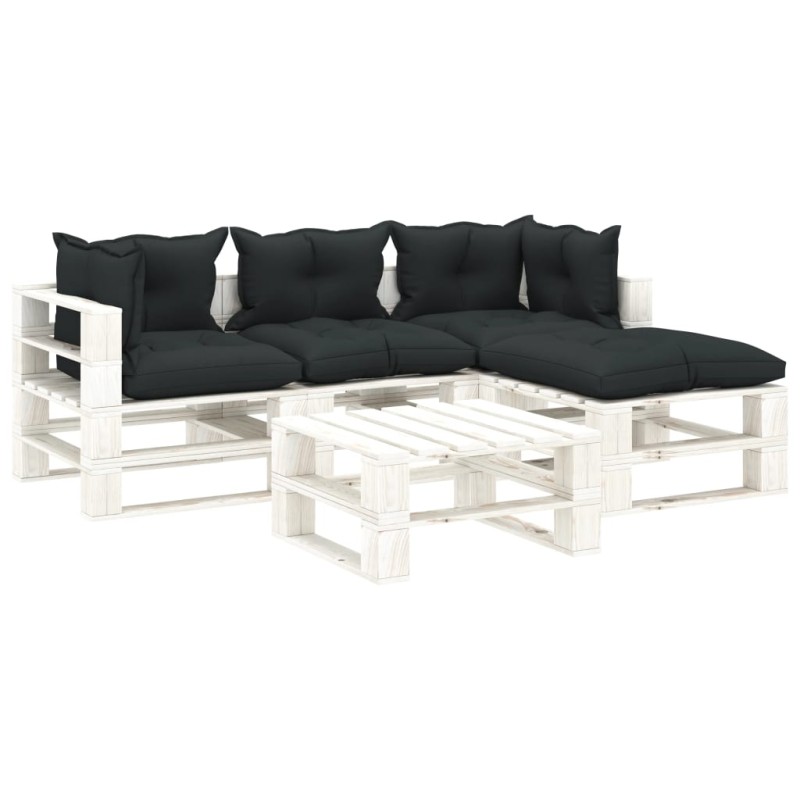 vidaXL Set Salotto da Giardino su Pallet 5 pz Cuscini Antracite Legno vidaXL Set Salotto da Giardino su Pallet 5 pz Cuscini Antracite Legno