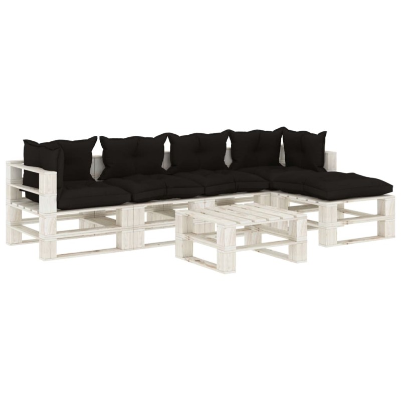 vidaXL Set Salotto da Giardino su Pallet 6pz con Cuscini Neri in Legno vidaXL Set Salotto da Giardino su Pallet 6pz con Cuscini Neri in Legno
