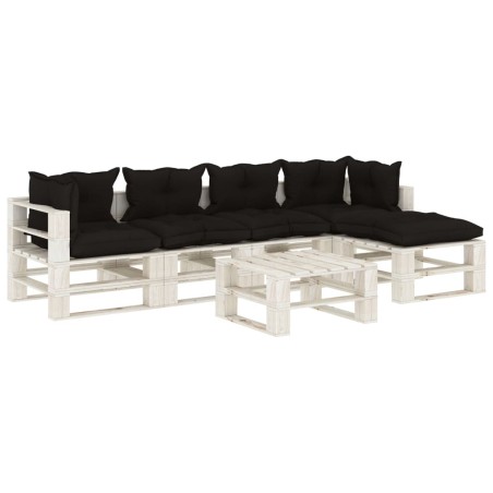  vidaXL Set Salotto da Giardino su Pallet 6pz con Cuscini Neri in Legno