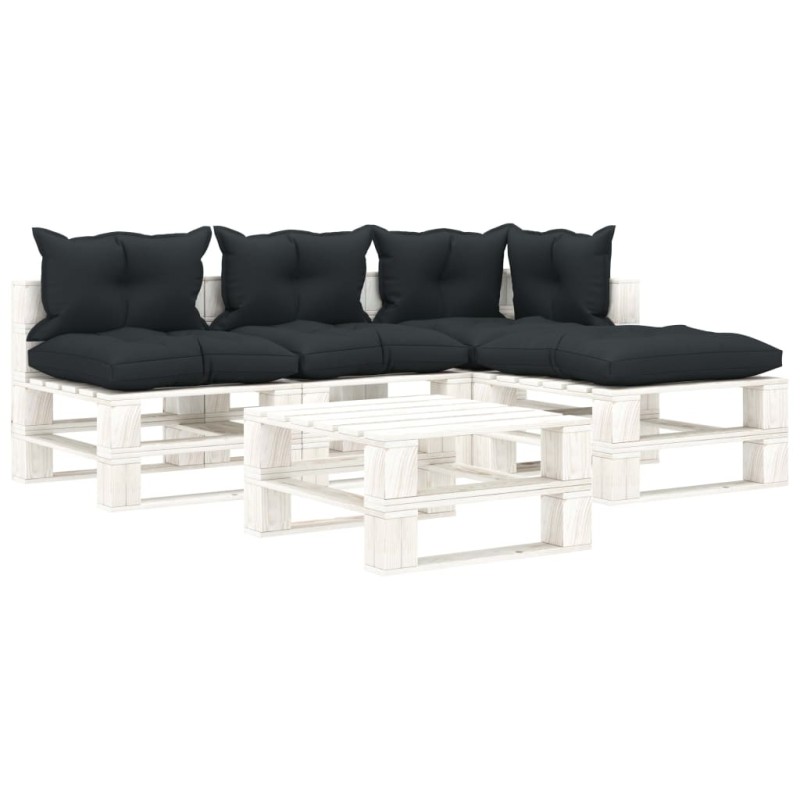 vidaXL Set Salotto da Giardino su Pallet 5 pz Cuscini Antracite Legno vidaXL Set Salotto da Giardino su Pallet 5 pz Cuscini Antracite Legno