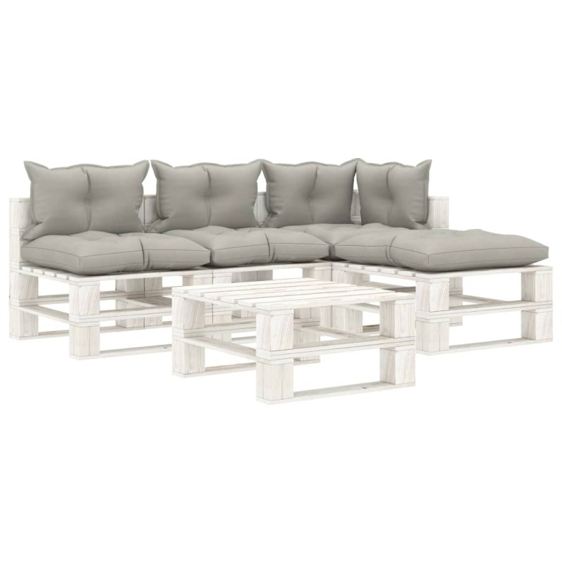 vidaXL Set Salotto da Giardino Pallet 5pz con Cuscini Tortora in Legno vidaXL Set Salotto da Giardino Pallet 5pz con Cuscini Tortora in Legno
