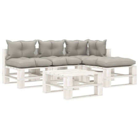  vidaXL Set Salotto da Giardino Pallet 5pz con Cuscini Tortora in Legno