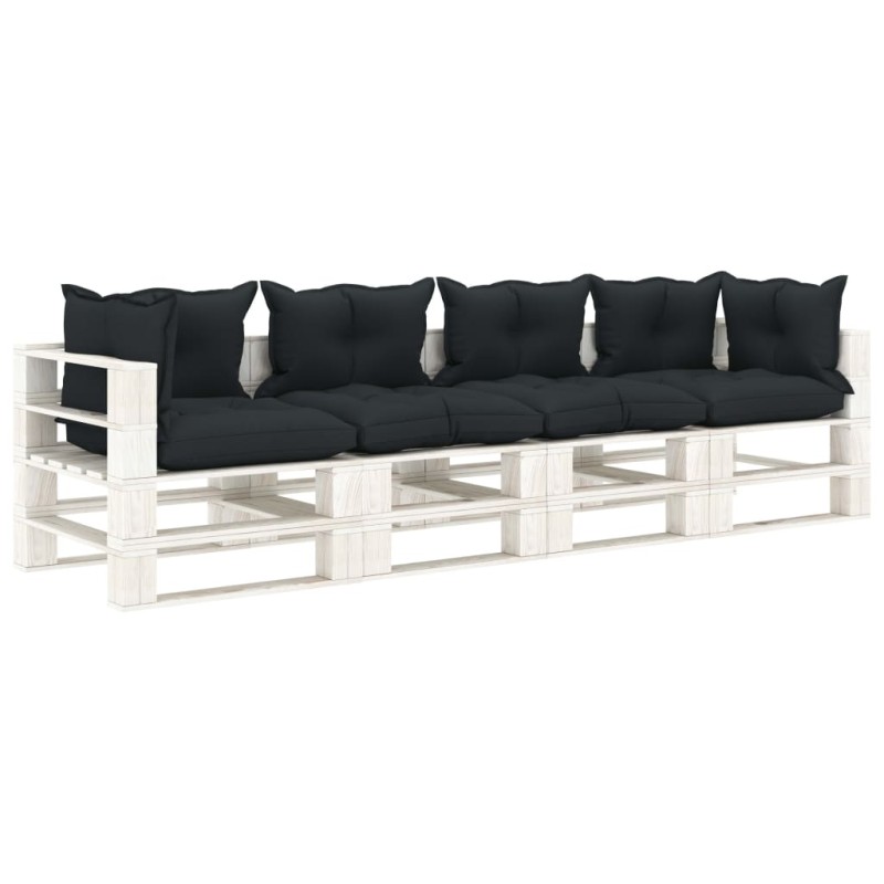vidaXL Divano da Giardino Pallet a 4 Posti con Cuscini Antracite Legno vidaXL Divano da Giardino Pallet a 4 Posti con Cuscini Antracite Legno