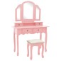 vidaXL Tavolo da Trucco e Sgabello Rosa 100x40x146cm Legno Paulownia vidaXL Tavolo da Trucco e Sgabello Rosa 100x40x146cm Legno Paulownia