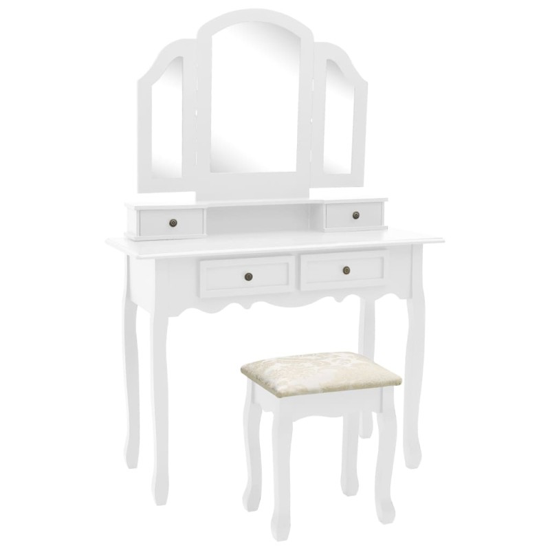 vidaXL Tavolo da Trucco e Sgabello Bianco 100x40x146cm Legno Paulownia vidaXL Tavolo da Trucco e Sgabello Bianco 100x40x146cm Legno Paulownia