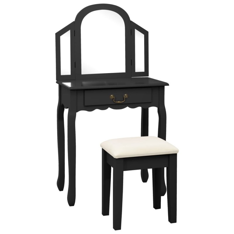 vidaXL Tavolo da Trucco con Sgabello Nero 65x36x128 cm Paulownia e MDF vidaXL Tavolo da Trucco con Sgabello Nero 65x36x128 cm Paulownia e MDF