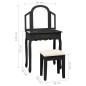 vidaXL Tavolo da Trucco con Sgabello Nero 65x36x128 cm Paulownia e MDF vidaXL Tavolo da Trucco con Sgabello Nero 65x36x128 cm Paulownia e MDF