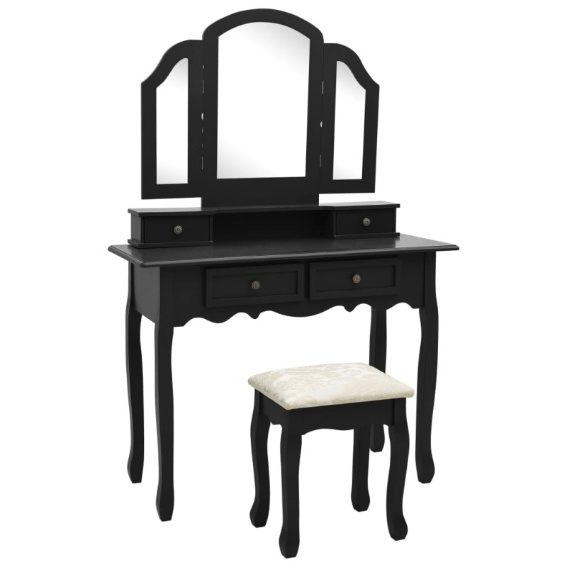 vidaXL Tavolo da Trucco e Sgabello Nero 100x40x146cm Legno Paulownia vidaXL Tavolo da Trucco e Sgabello Nero 100x40x146cm Legno Paulownia