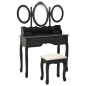 vidaXL Tavolo da Trucco con Sgabello e 1 Specchio Pieghevole in 3 Nero vidaXL Tavolo da Trucco con Sgabello e 1 Specchio Pieghevole in 3 Nero