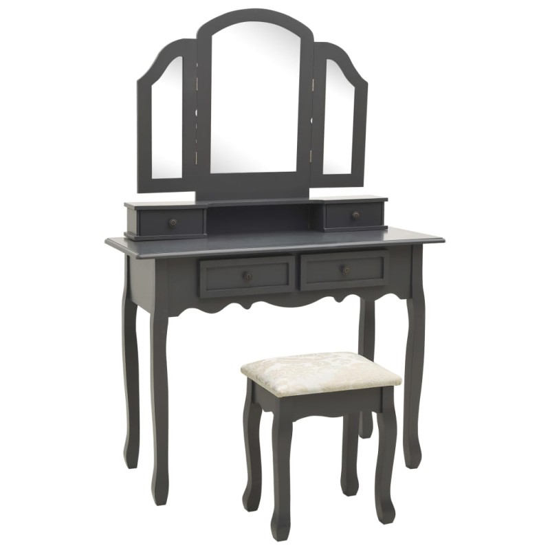 vidaXL Tavolo da Trucco e Sgabello Grigio 100x40x146cm Legno Paulownia vidaXL Tavolo da Trucco e Sgabello Grigio 100x40x146cm Legno Paulownia
