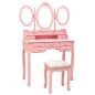 vidaXL Tavolo da Trucco con Sgabello e Specchio Pieghevole in 3 Rosa vidaXL Tavolo da Trucco con Sgabello e Specchio Pieghevole in 3 Rosa