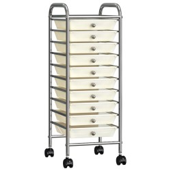 vidaXL Carrello Portaoggetti Mobile con 10 Cassetti Bianco in Plastica