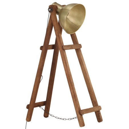 vidaXL Lampada da Pavimento Ottone E27 in Legno Massello di Mango