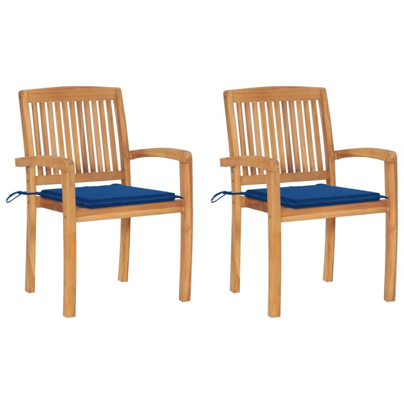 Sedie da Giardino 2 pz con Cuscini Blu Reale in Massello Teak Sedie da Giardino 2 pz con Cuscini Blu Reale in Massello Teak